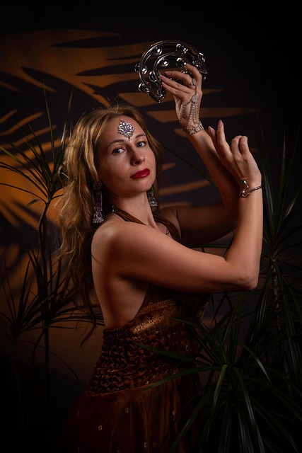 woman, model, tambourine, play, musical instrument, jungle, asia, nature, shaman, witch, fantasy