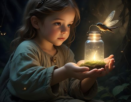 Fantasie, Märchen, Kind, Lichter, Glas