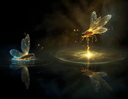 Fantasie, Insekten, Leuchtend, Wasser
