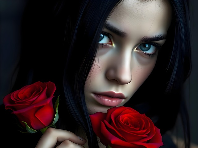 Free ai generated rock girl red roses illustration