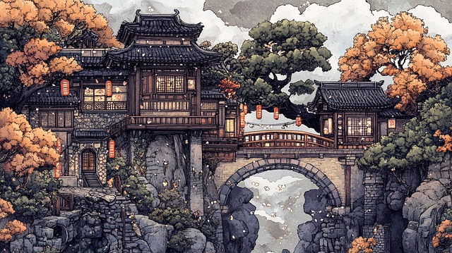 Free ai generated temple trees illustration