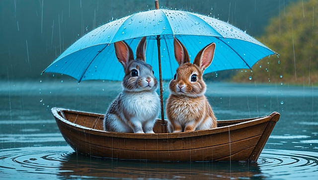 Free rabbits boat nature illustration