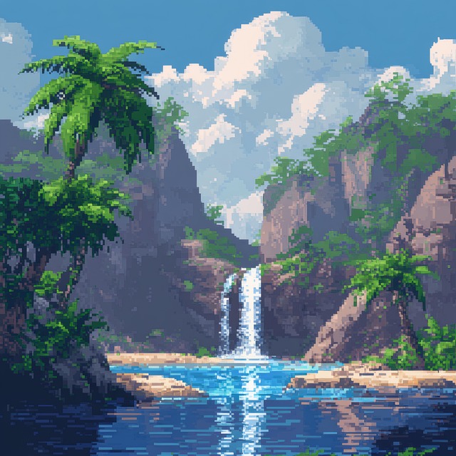 Ai Generado, Cascadas, Lago, Retro