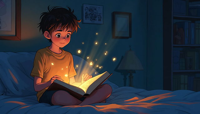 Free boy bed storytime illustration