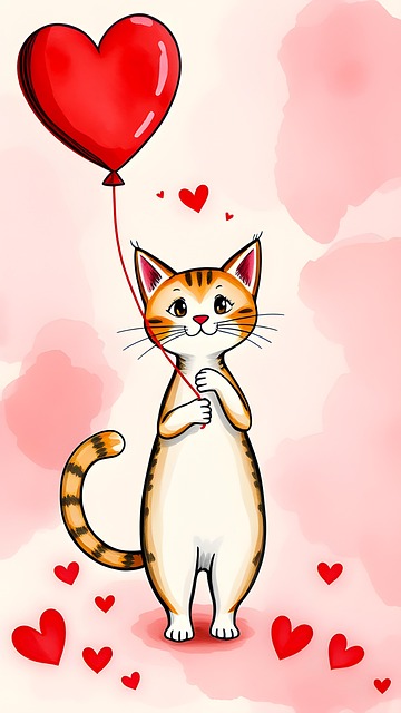Valentinstag, Katze, Haustier, Ballon