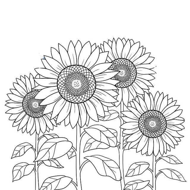 Free cute sunflowers coloring page illustration