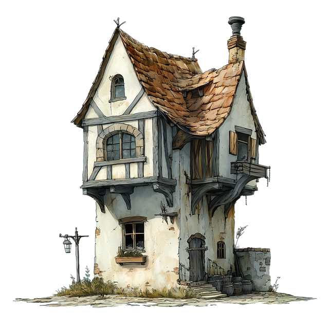 Free medieval house rustic architecture concept art illustration