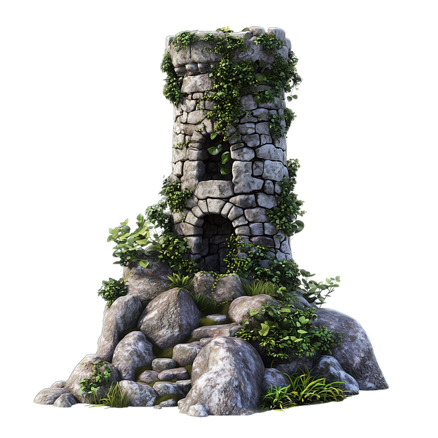 Free medieval stone tower overgrown tower rustic architecture illustration