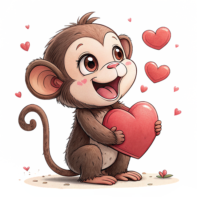 Free monkey valentine love illustration