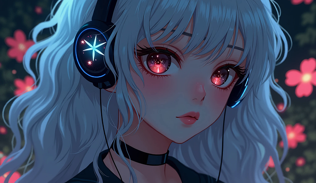 Free anime girl headphones illustration