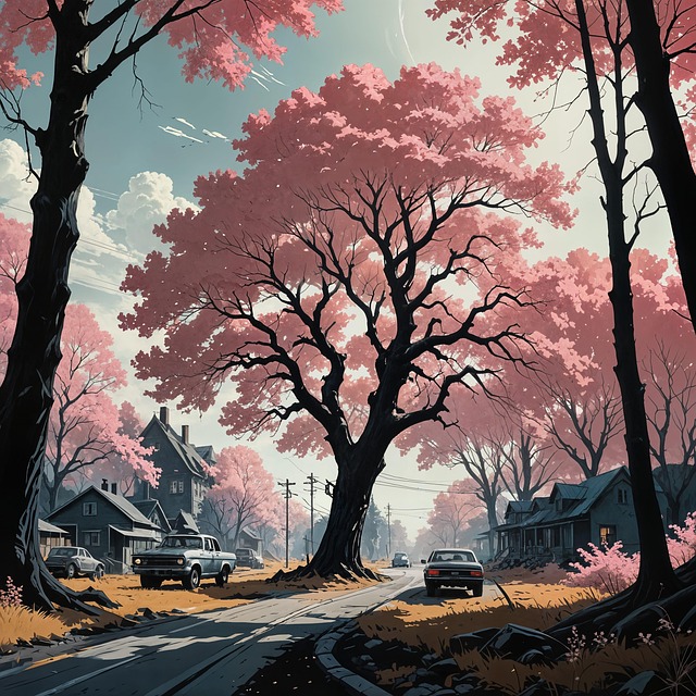 Free ai generated cars pink tree illustration