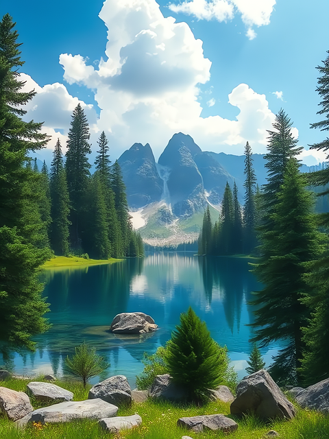 Free ai generated lake forest illustration