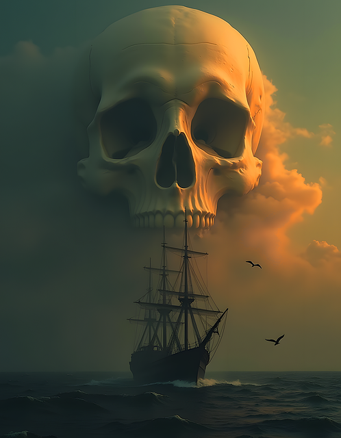 Free pirate ship skull illustration