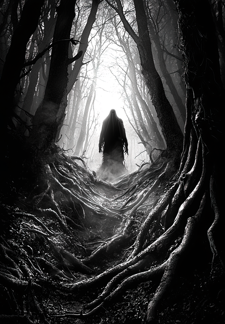 Free dark forest haunting silhouette eerie woods illustration