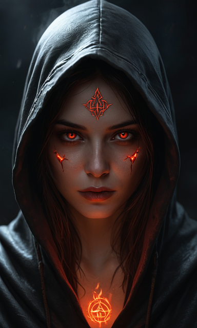 Free hooded figure sorceress woman illustration