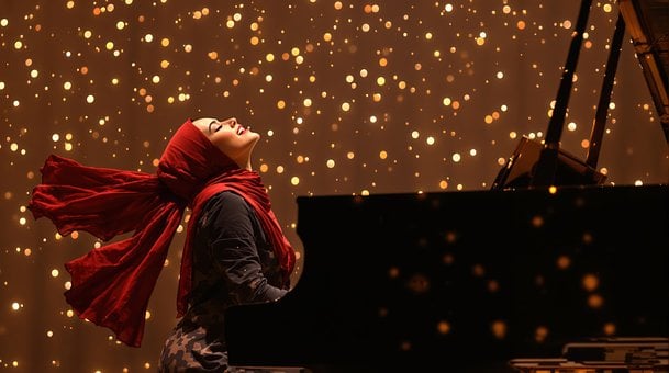 Frau, Hijab, Klavier, Musik, Musiker