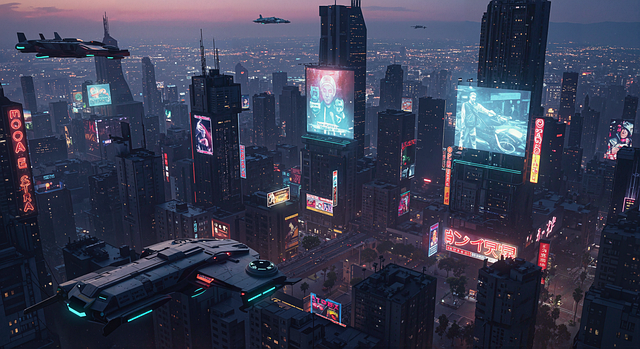 Free fantasy night cyberpunk illustration