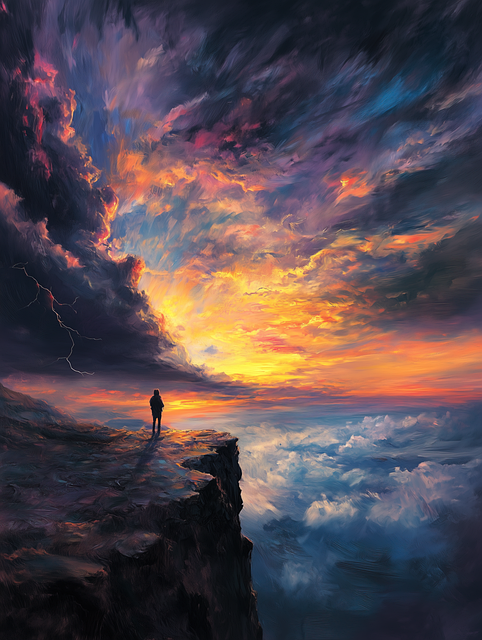 Cliff, Sonnenuntergang, Person