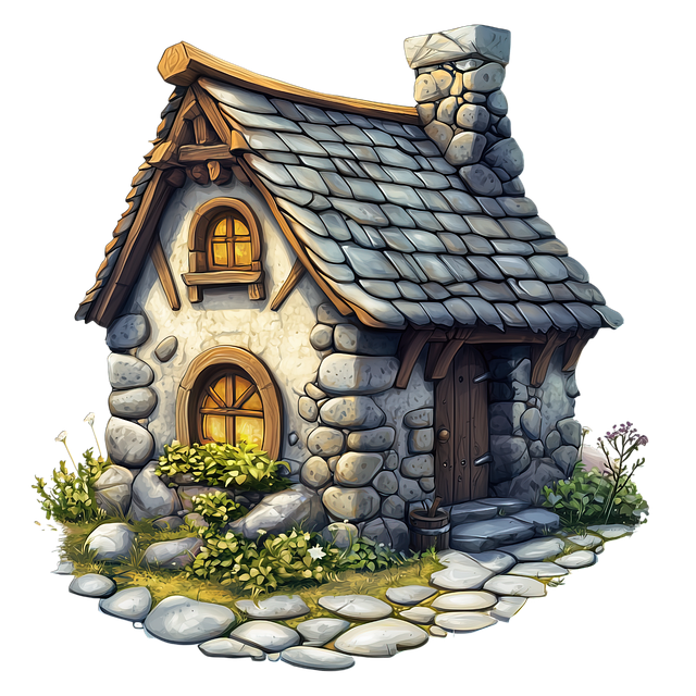 Free stone cottage fantasy house charming illustration