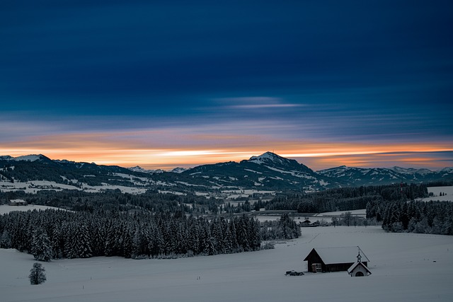 Solnedgang, Vinter Kveld, Allgäu, Grønn