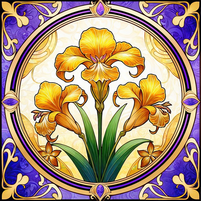 Free stained glass iris flowers art design illustration