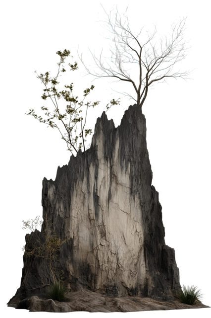 Free monolithic rock eroded formation vertical sculpture illustration