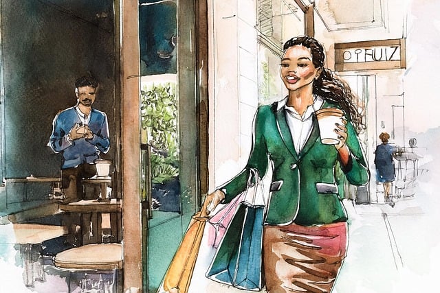 Mulher, Shopping, Café Para Viagem