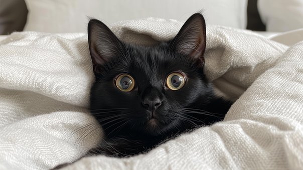 Zwarte Kat, Schattig, Onder De Dekens