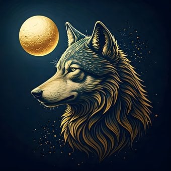 Wolf, Volle Maan, Maan, Goud, Folie