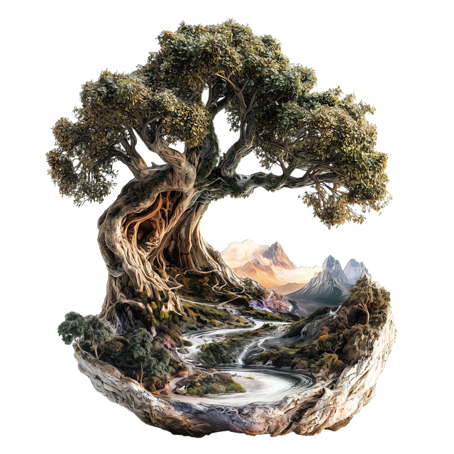 Free surreal art ancient tree nature illustration