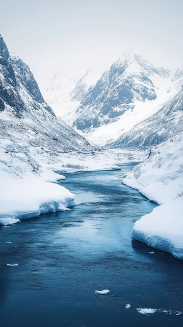 Free ai generated river winter illustration