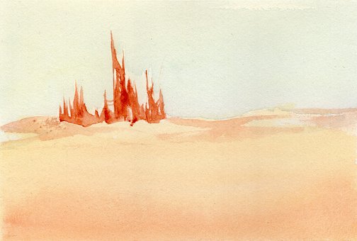 Castelo, Fundo, Pintura, Aquarela