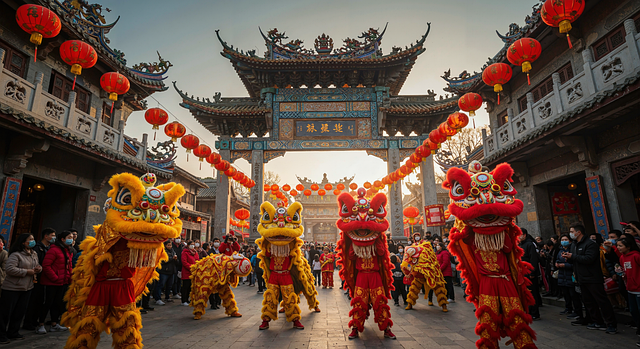 Free ai generated new year dragon dance illustration