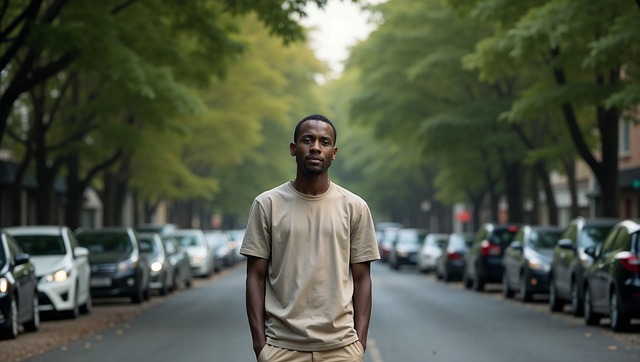 Free ai generated man standing urban street illustration