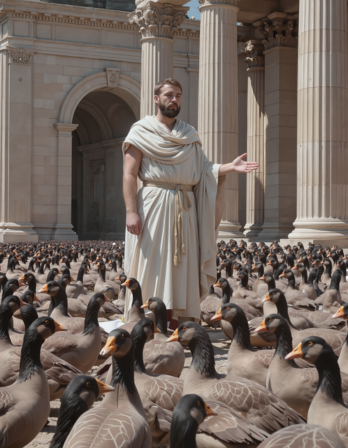 Free ai generated man ducks illustration