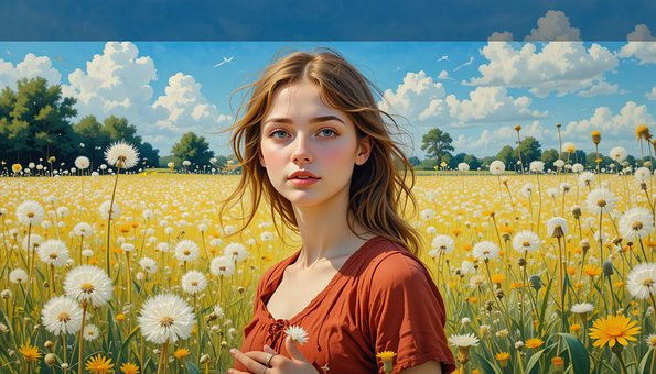 Free Girl Dandelion illustration and picture