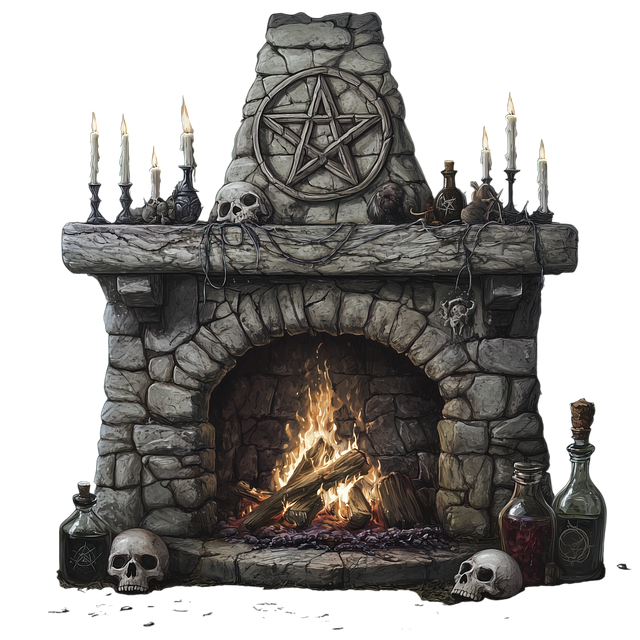 Free stone fireplace pentagram wiccan decor illustration