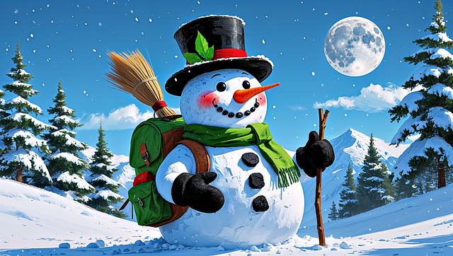 Download free HD stock image of Winter Snowman Free winter snowman hike illustration