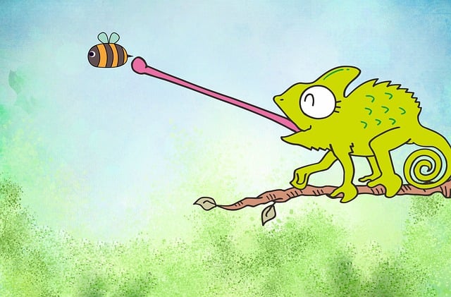 Free chameleon bee cartoon illustration
