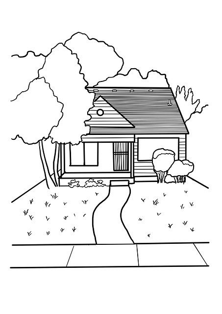 Hus, Lineart, Skitse, Tegning, Forhave