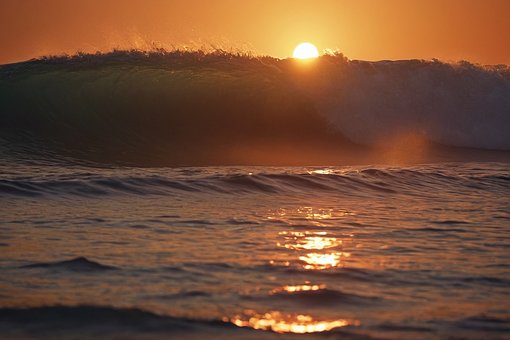 Pôr Do Sol, Mar, Agua, Verão, Horizonte