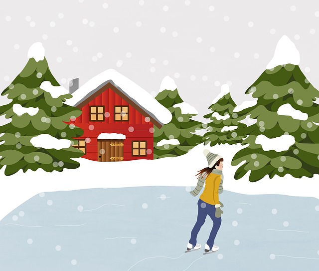 Free winter ice skating nature illustration