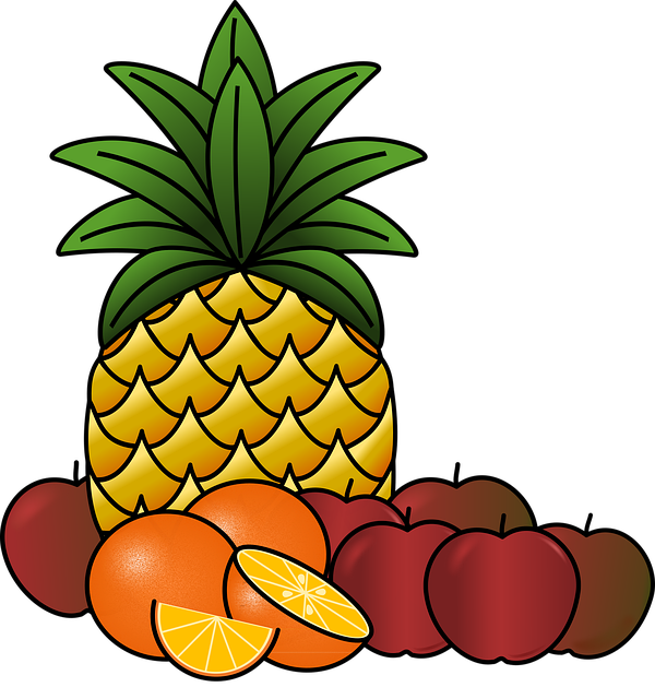 Frugt, Ananas, Appelsiner, Æbler