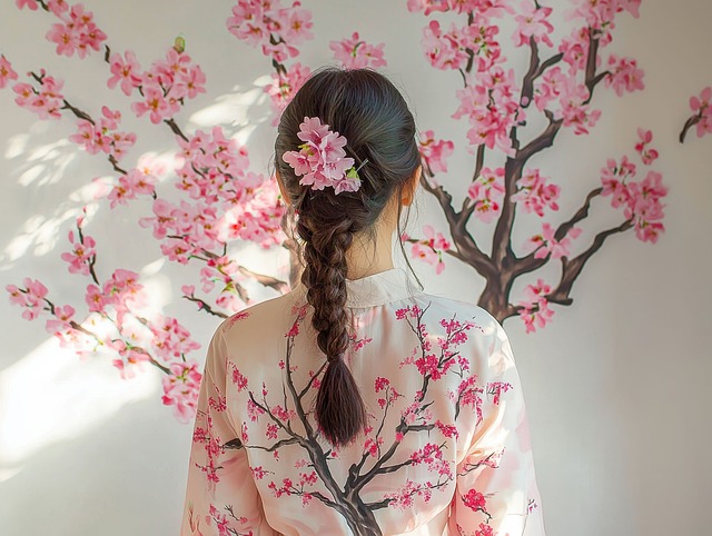 Free woman braid kimono illustration