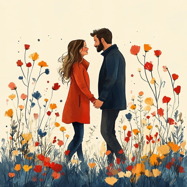 Free couple love flowers illustration