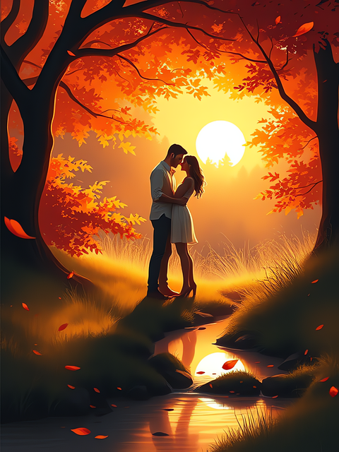 Romantik, Paar, Fluss, Sonnenuntergang