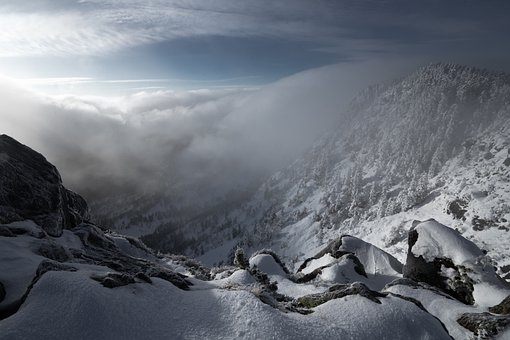 풍경, 자연, 산, 눈, 겨울