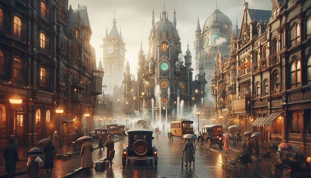 Steampunk, Reloj, Fantasía, Lluvia