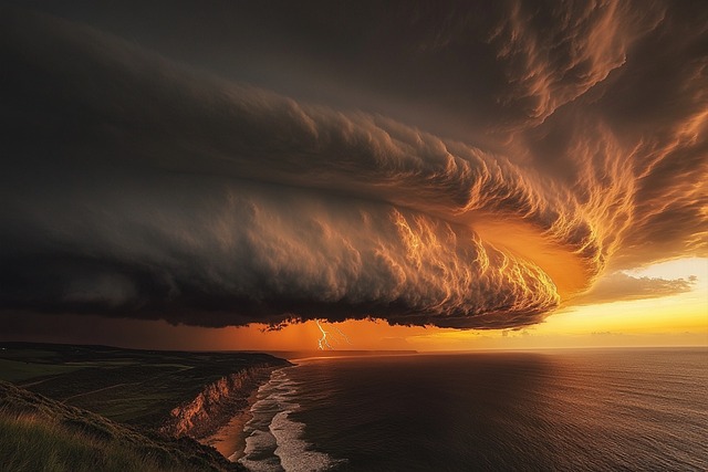 Free ai generated storm clouds golden sunset illustration