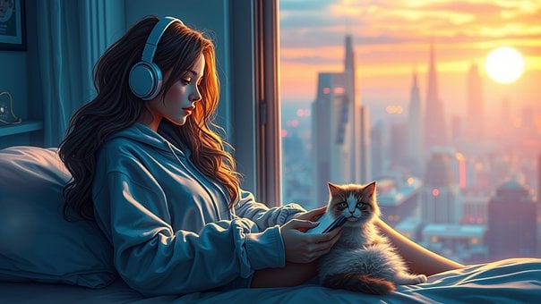 Free Headphones Cats illustration and picture